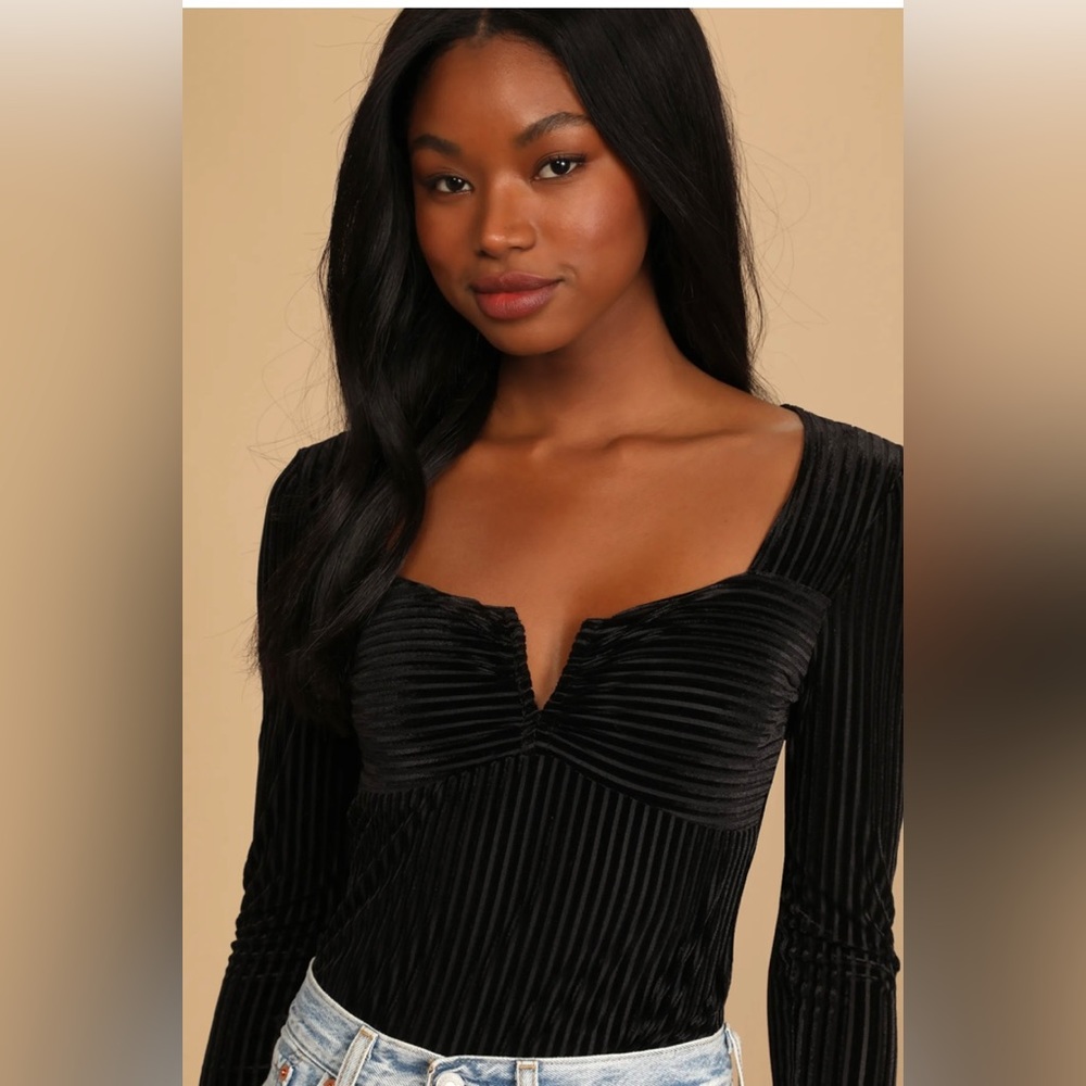 Lulus Black Velvet Long Sleeve Bodysuit